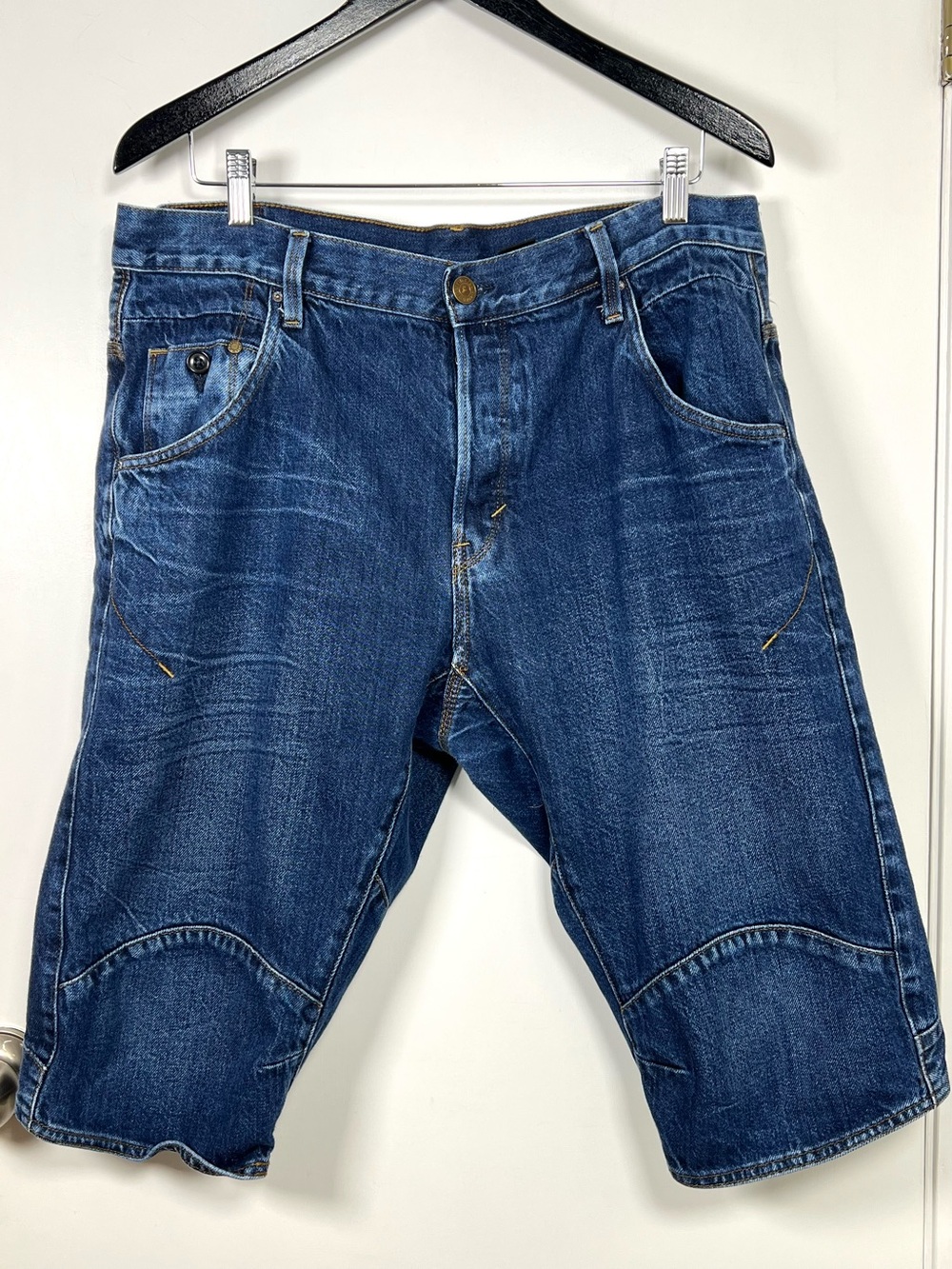 H&M Men’s Classic Straight Blue Denim Jorts 36 Dark Wash Y2K Style Streetwear